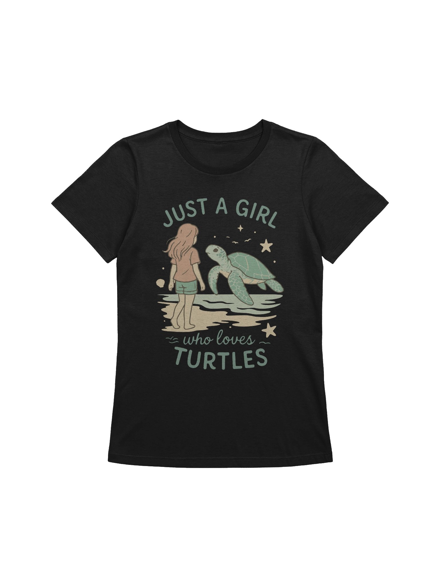 Retro Ocean Design with Girl and Sea Turtle – Cute Pastel Beach Scene for Marine Life Lovers product image (1)