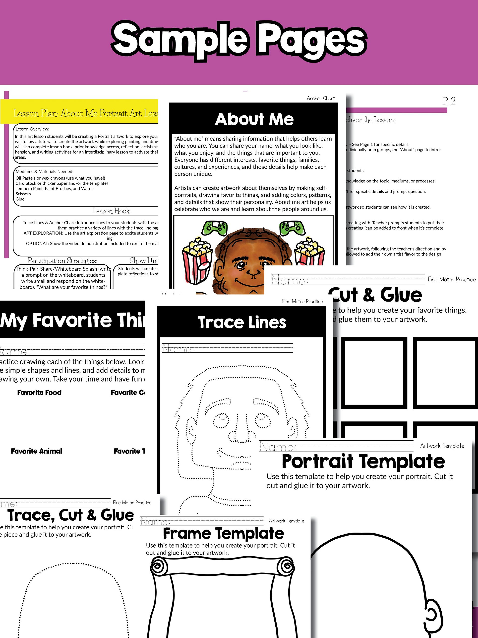 1st Grade Back to School About Me Art Lesson Portrait Favorite Thing Art Project product image (8)