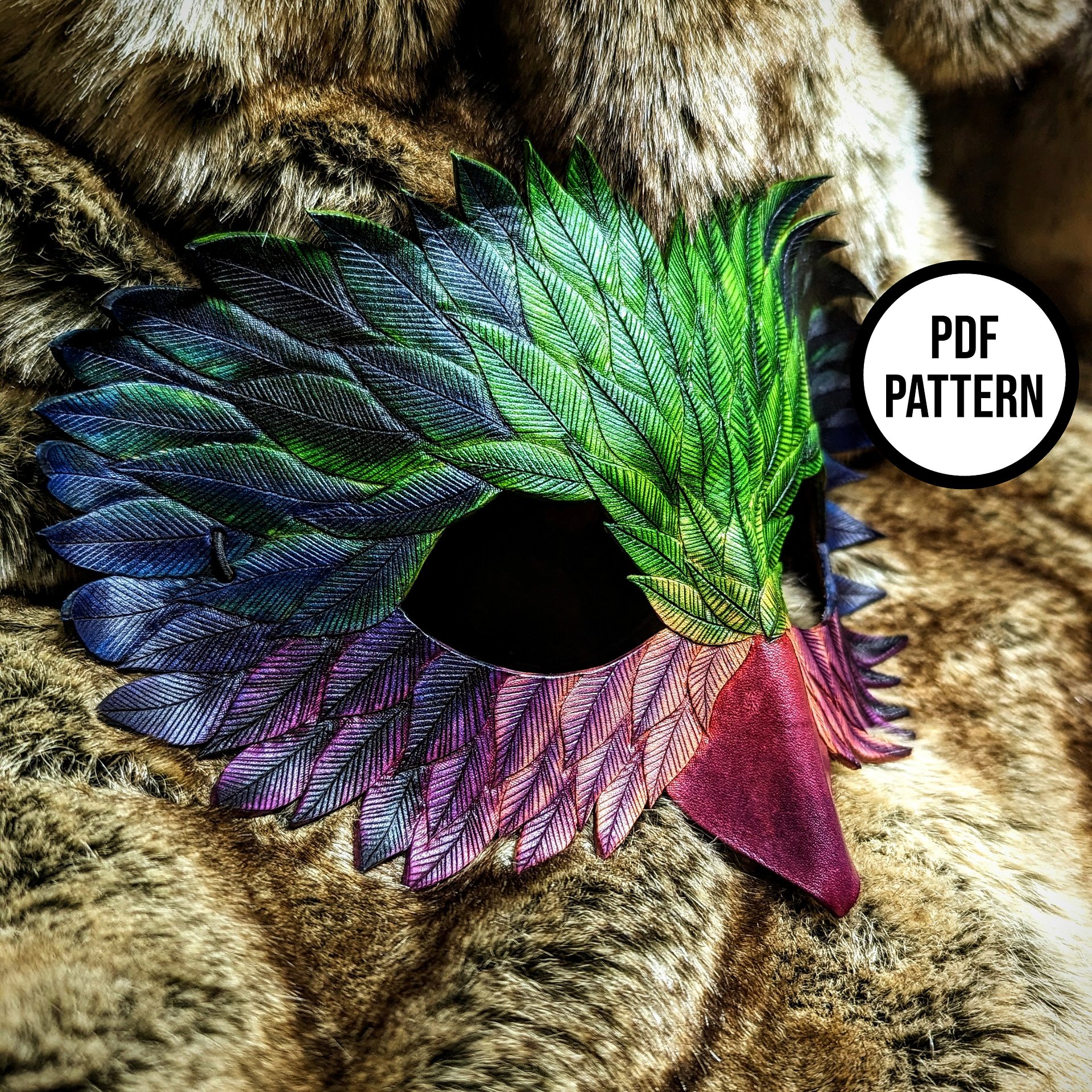 Feathered Bird Mask PDF Pattern for Leather product image (3)