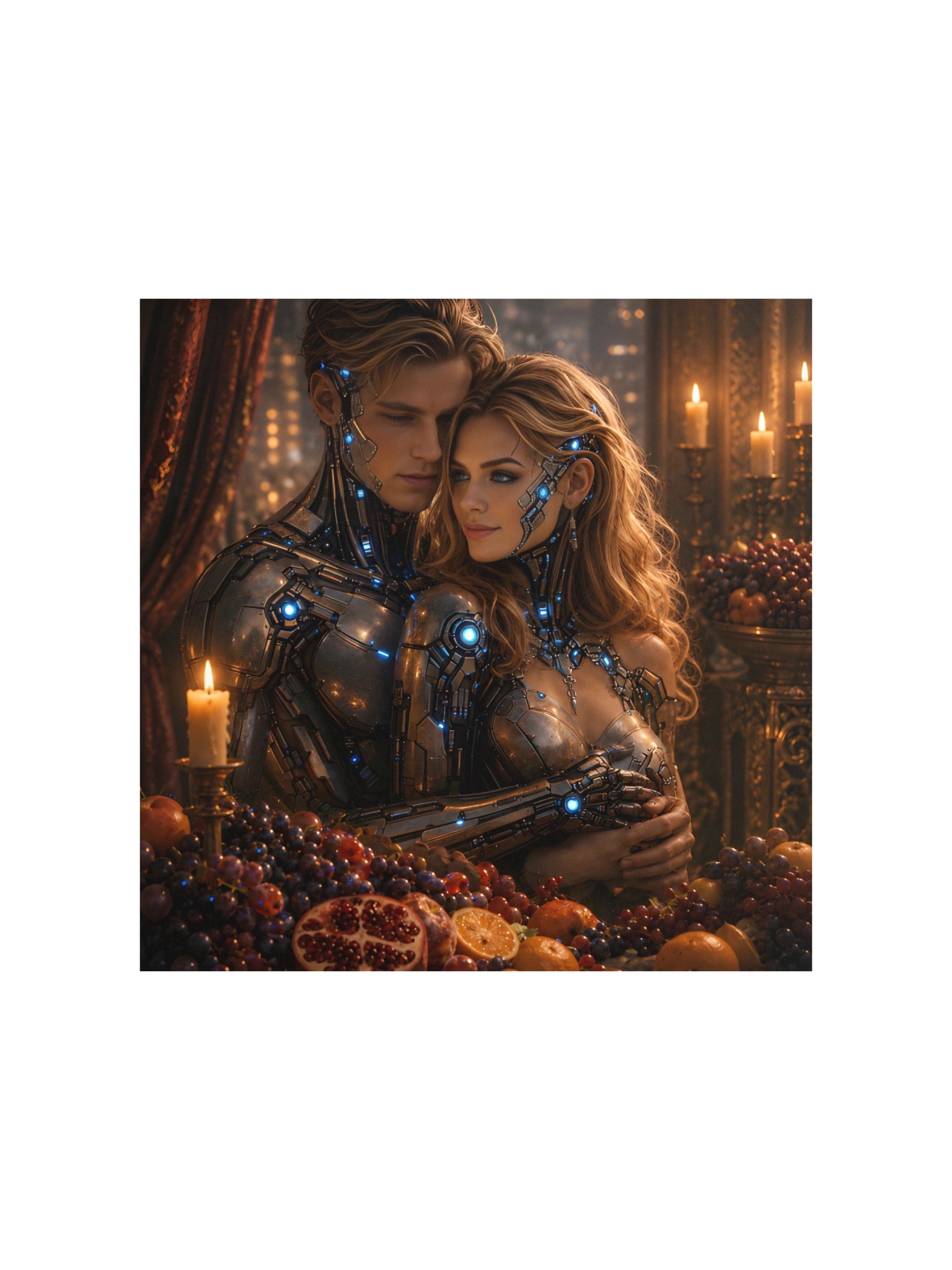 Cyberpunk Cyborg Couple Romantic Poster | Sci-Fi Neon Wall Art | Futuristic Decor product image (2)