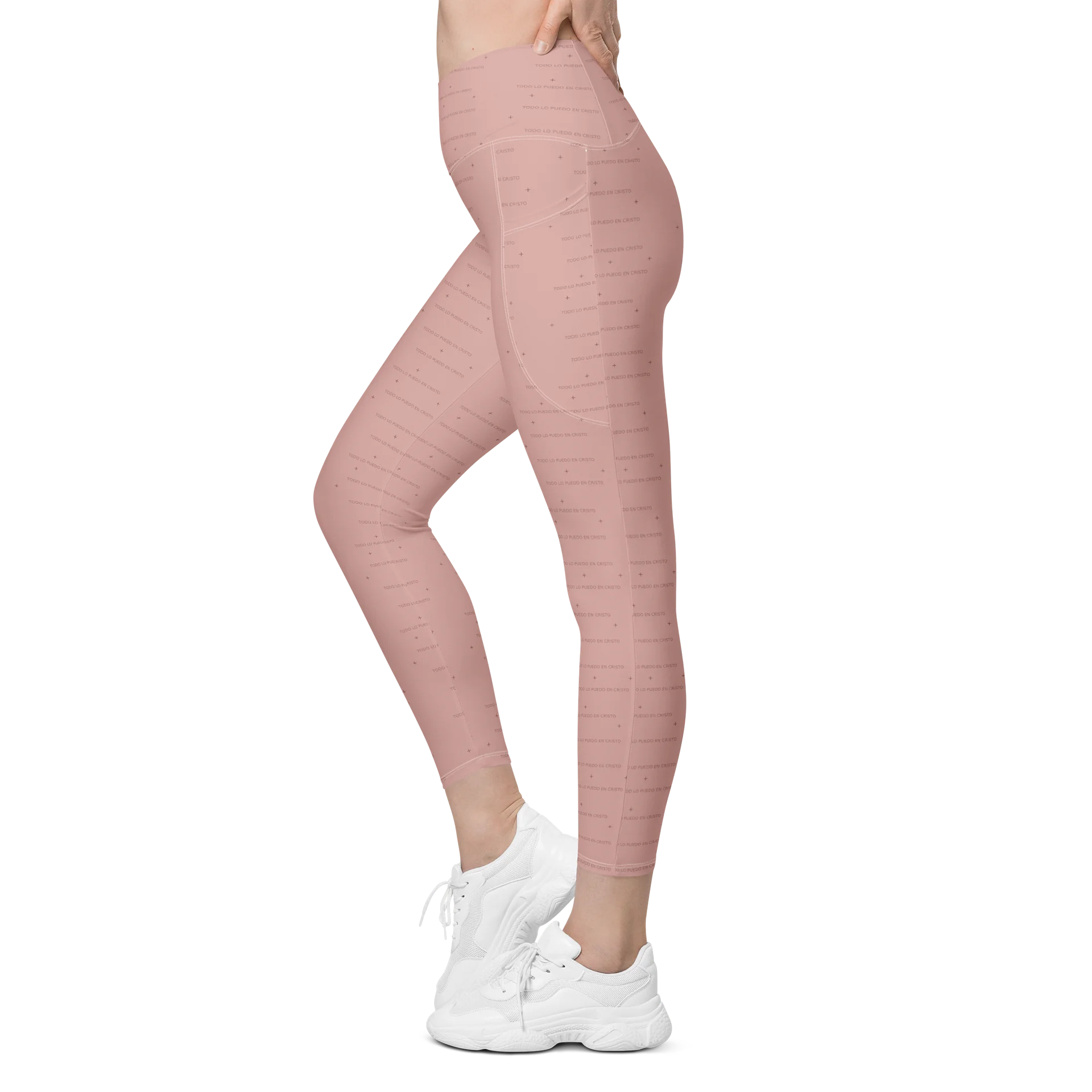 Crossover Leggings with Pockets — Women Who Lift (Blush Pink) product image (8)