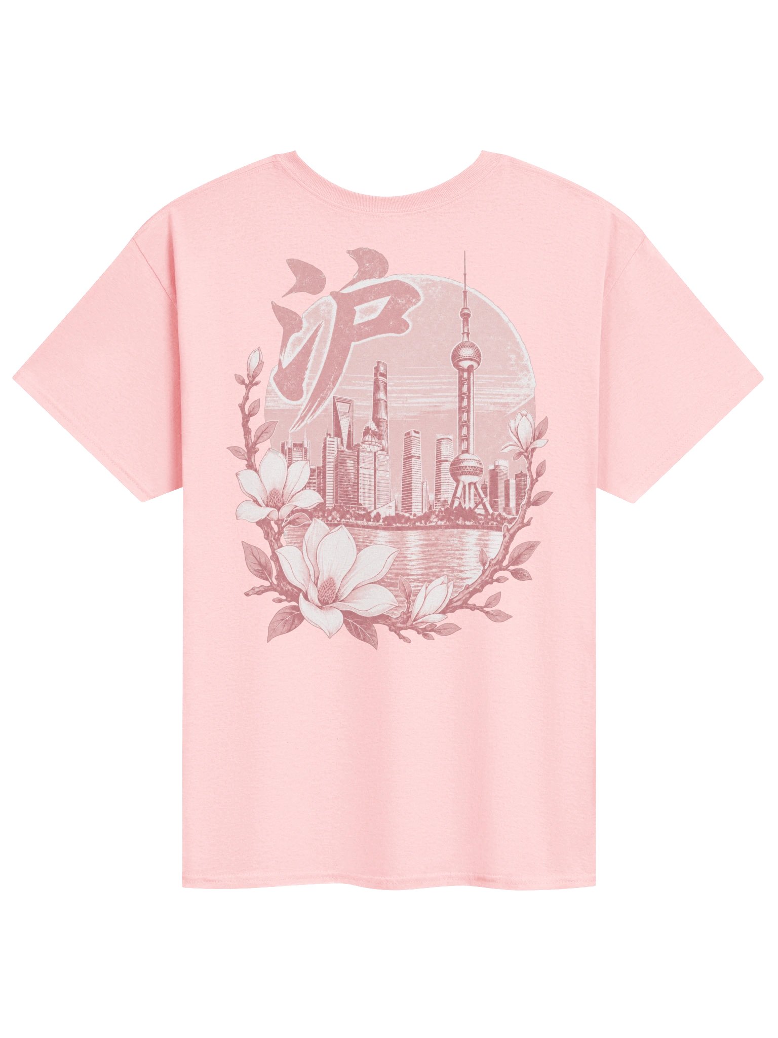 Shanghai Skyline Tee | Vintage Pink & White Design | Heavyweight T-Shirt product image (3)