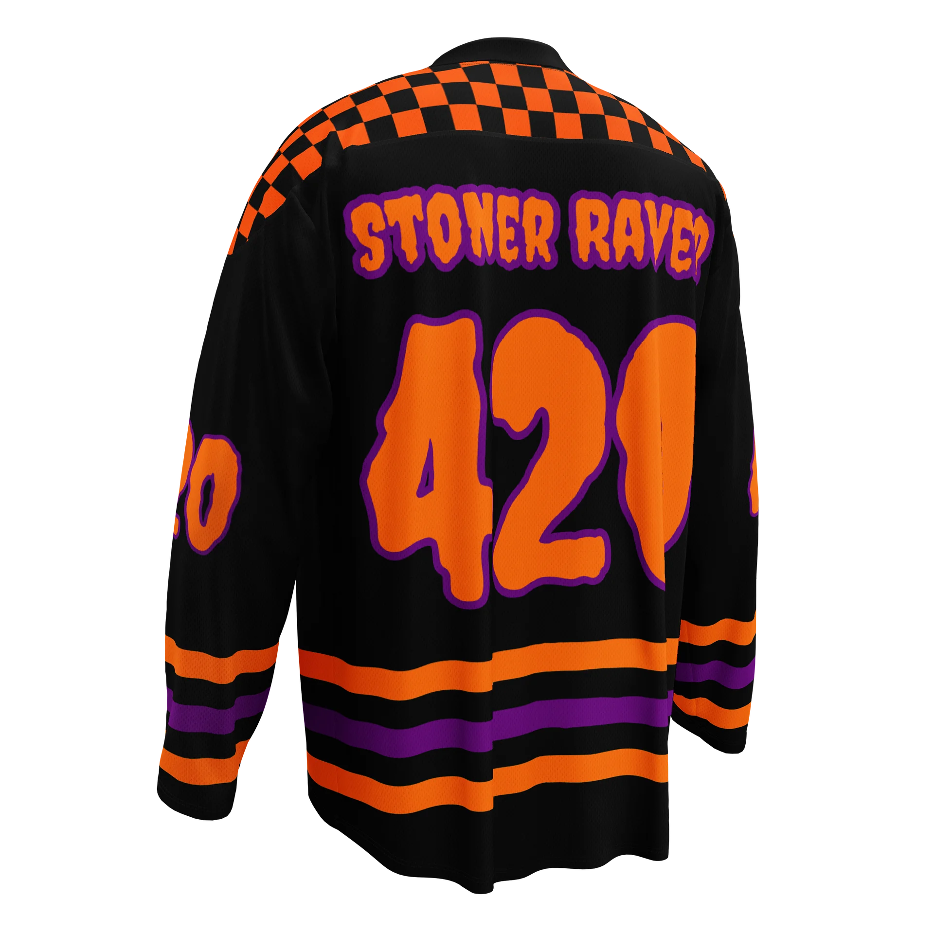 Stoner Raver 420 Hockey Jersey, Halloween Weed EDM Shirt, Fall Festival Cannabis Clothes, Orange Black Purple Goth Fashion, Alt Rave Wear product image (6)