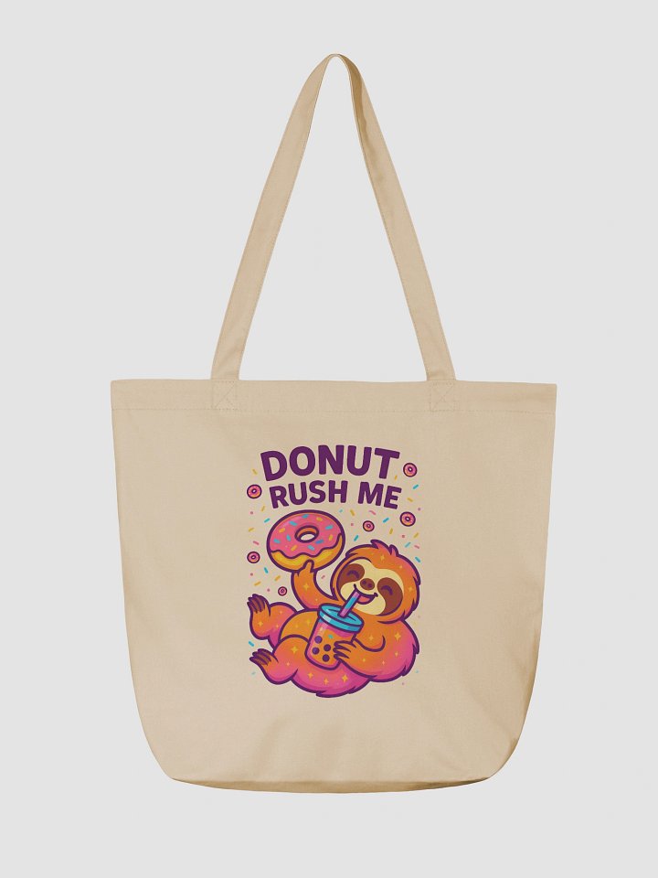 Donut Rush Me – Funny Sloth Tote Bag (Double-Sided Print) | Eco Cotton Sloth Bag – Sloths Having Snacks Collection product image (2)