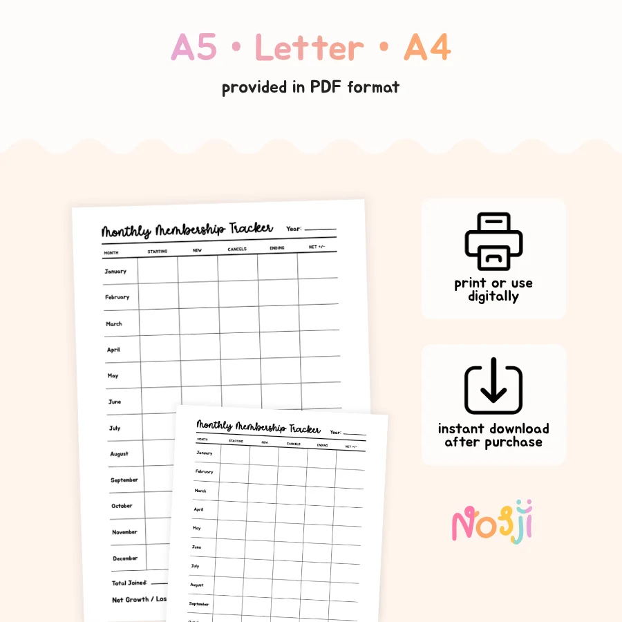 Monthly Membership Tracker Printable Membership Growth Log product image (2)
