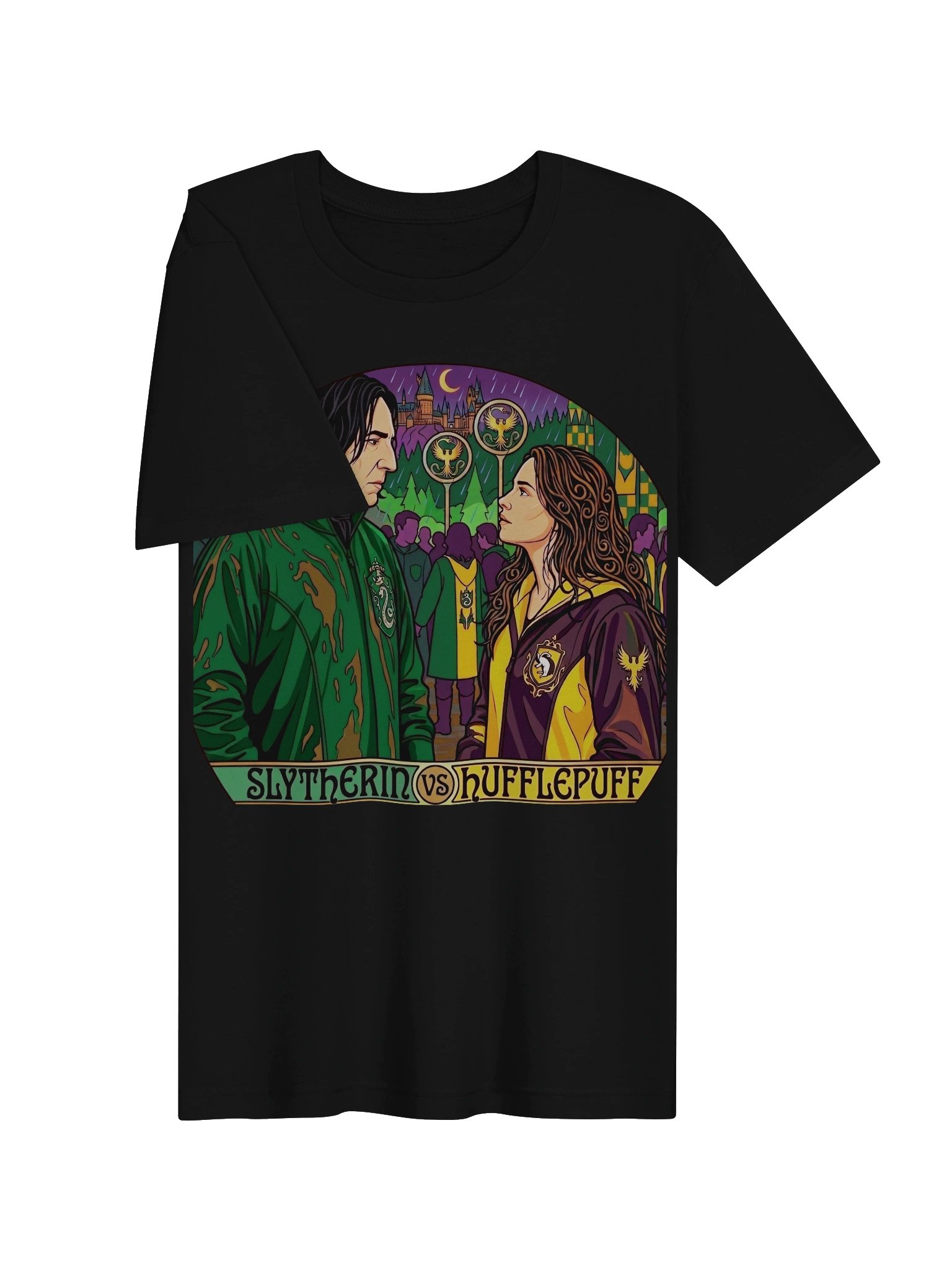 Slytherin vs Hufflepuff Wizard Rivalry Art Nouveau T-Shirt | Magical House Pride Fantasy Fan Shirt product image (15)