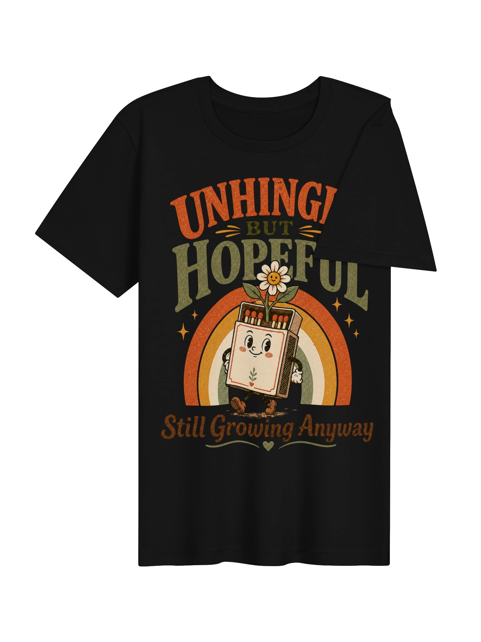 Unhinged But Hopeful Shirt – Funny Mental Health Positivity Graphic Tee, Still Growing Anyway product image (3)