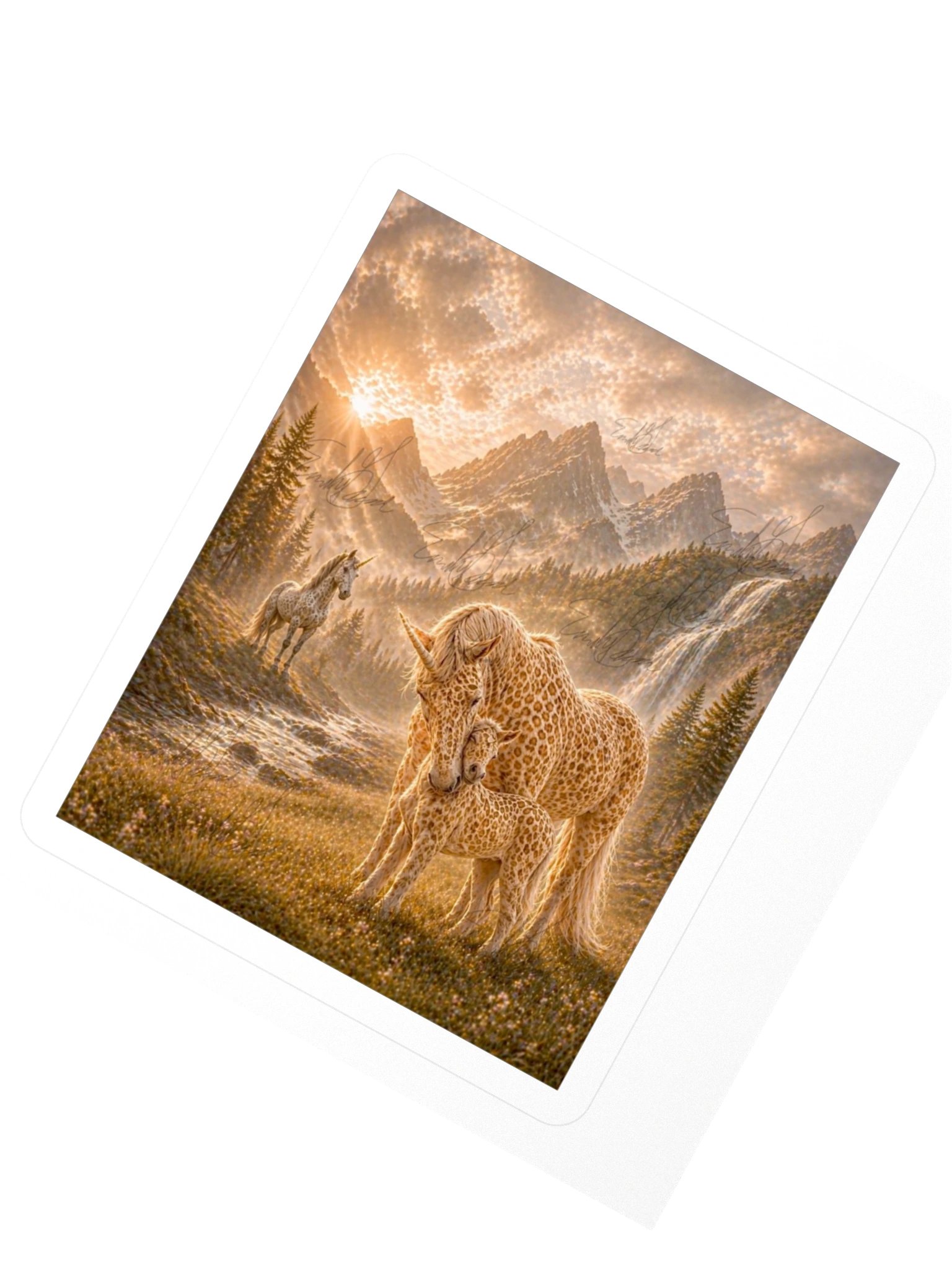 Golden Leopard Unicorns Mountain Sticker product image (2)