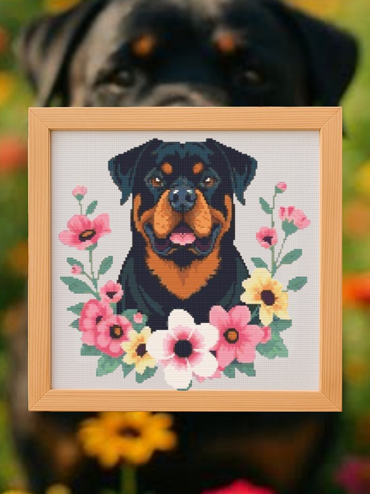 Floral Rottweiler Cross Stitch Pattern product image (1)