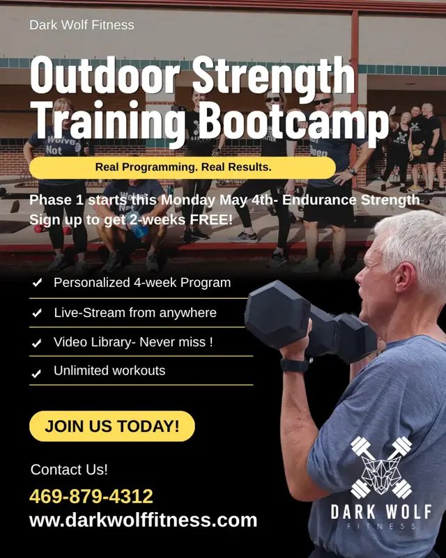 Start your fitness journey TODAY with our Outdoor Bootcamp 💪 This isn’t random workouts — it’s a structured strength training program designed for real results. We run a proven 4-phase system, with each phase lasting 4 weeks, so your body keeps progressing… no plateaus, no guesswork. You’ll get stronger, feel better, and actually see the results you’ve been working for. 📍 Locations & Times: Brookwood Elementary — Mon, Wed, Thurs at 6:15 PM University Baptist Church — Tues, Thurs, Fri at 5:00 AM 🔥 Grab your 2-Week Unlimited Pass and experience it for yourself! Ready to level up? Become a member and unlock: ✔ Unlimited workouts ✔ Live stream sessions (never miss a day) ✔ Full video workout library ✔ Nutrition coaching ✔ Community events & support Stop starting over. Start progressing. Join us now.