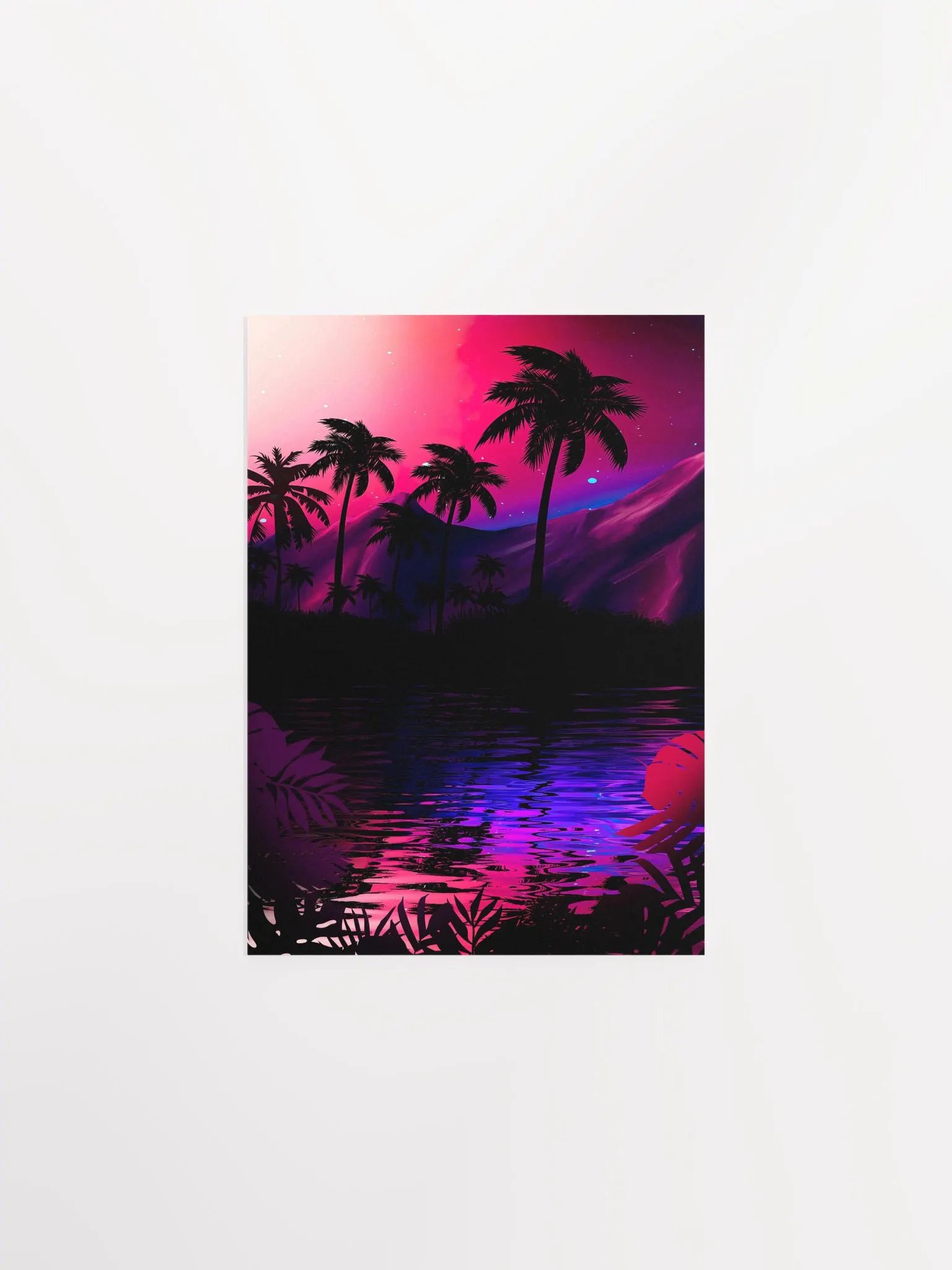 Neon landscape: Pink purple tropical beach [synthwave/vaporwave/cyberpunk] — Aesthetic retrowave poster product image (6)