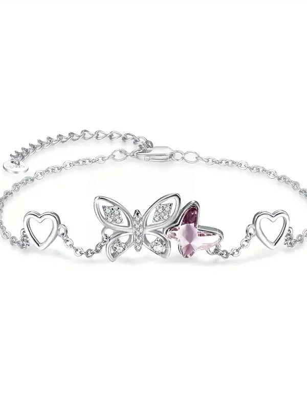 Pulsera de Ada Sweet con mariposas y corazones (Plata de ley 925) product image (1)