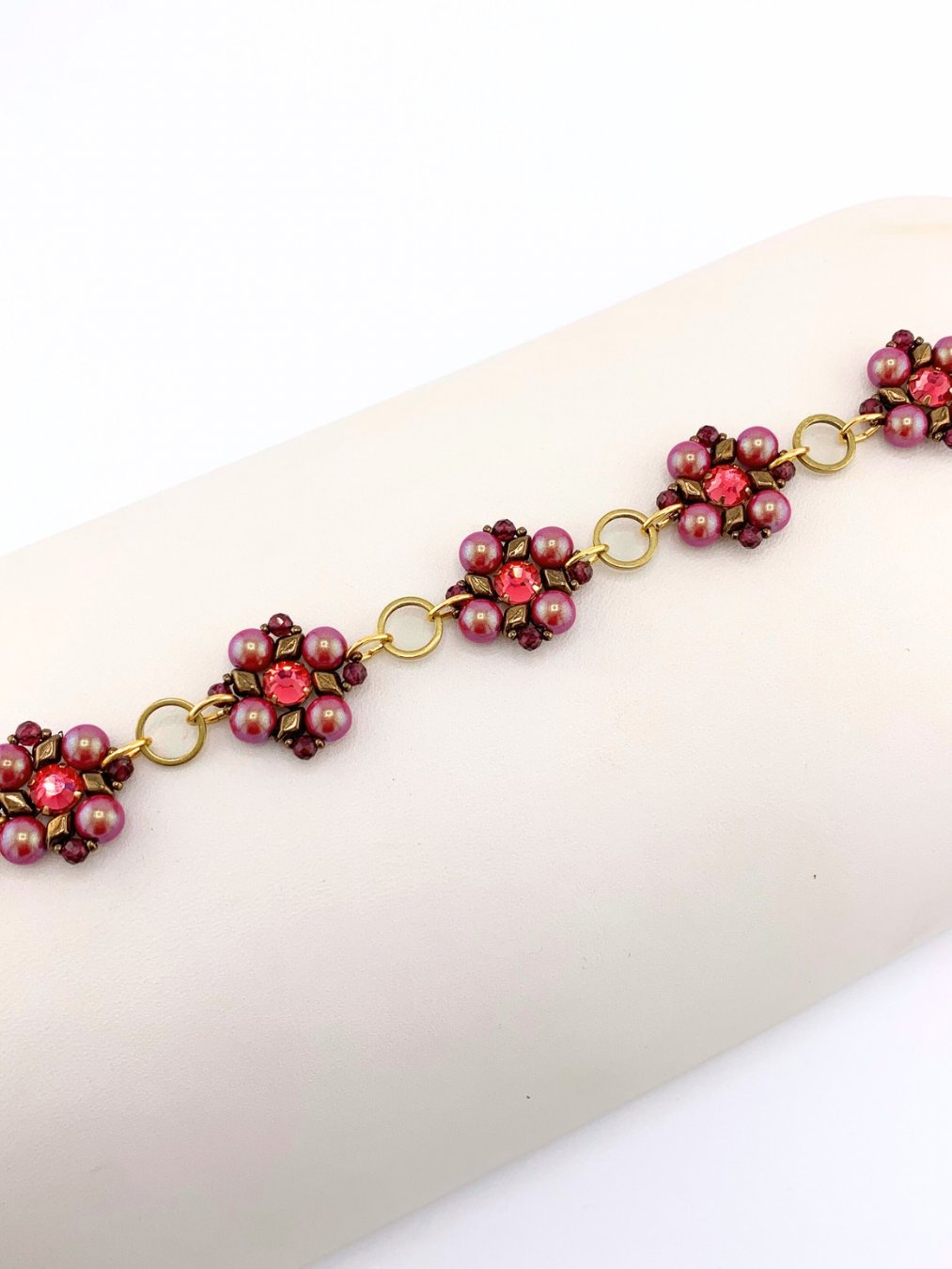 Antique Gold, Salmon Pink Handmade Bead and Crystal Bracelet product image (3)