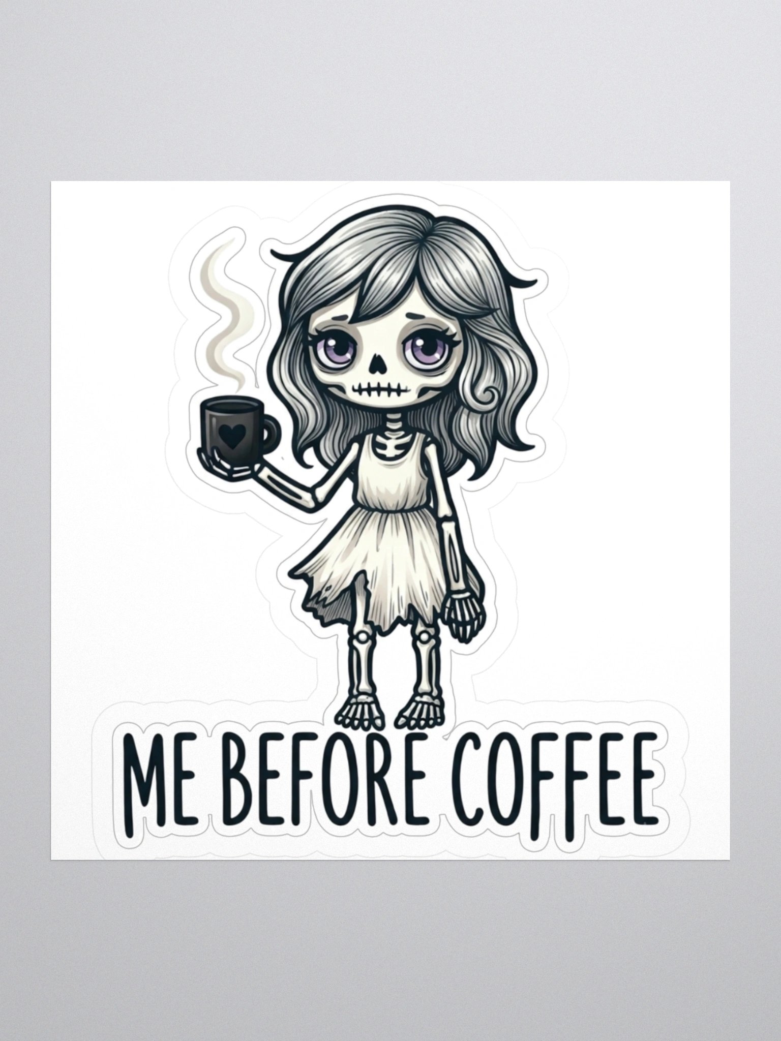 "Me Before Coffee" Skeleton Girl Kiss-Cut Sticker | Me Before Coffee Collection product image (4)