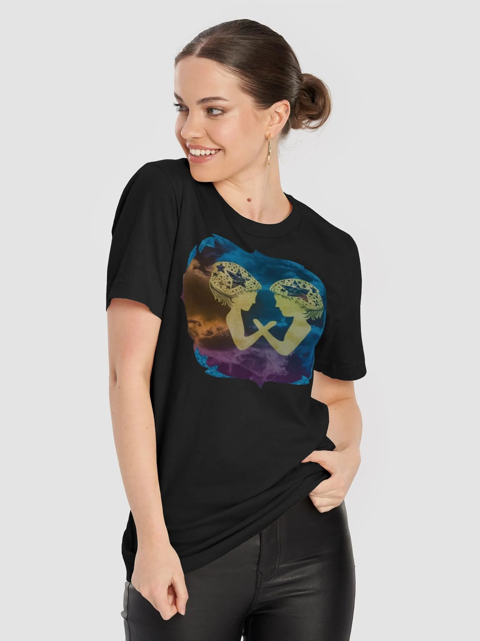 Unisex Gemini Zodiac T-Shirt - Artistic Twin Silhouettes, Celestial Watercolor Design, Astrology Gift product image (9)