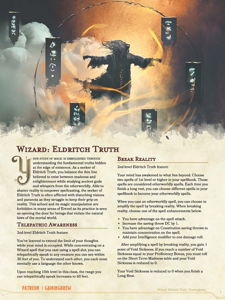 Eldritch Truth | 5E Wizard Subclass product image (2)