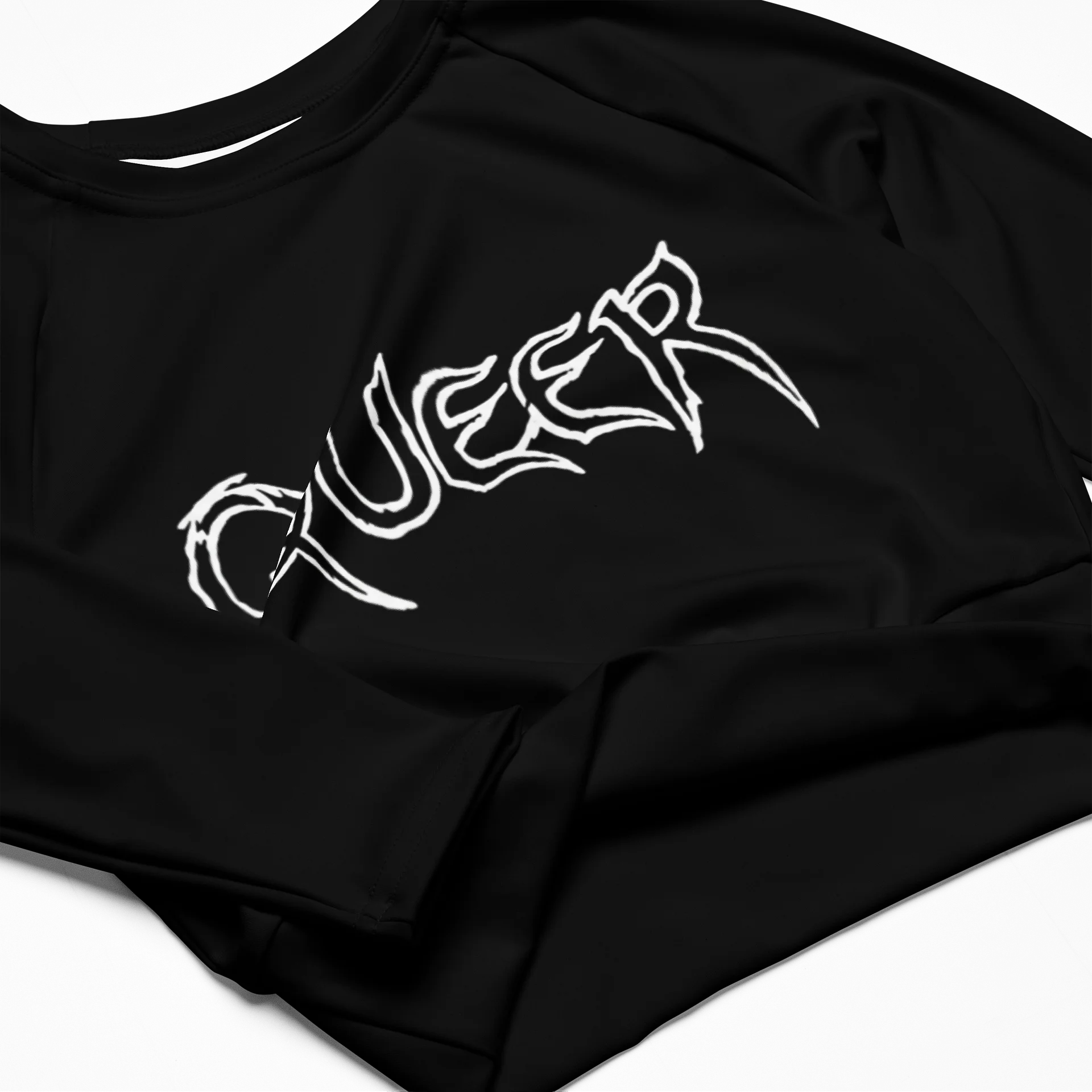 Black Ribbed "Queer" Graphic Crop product image (3)