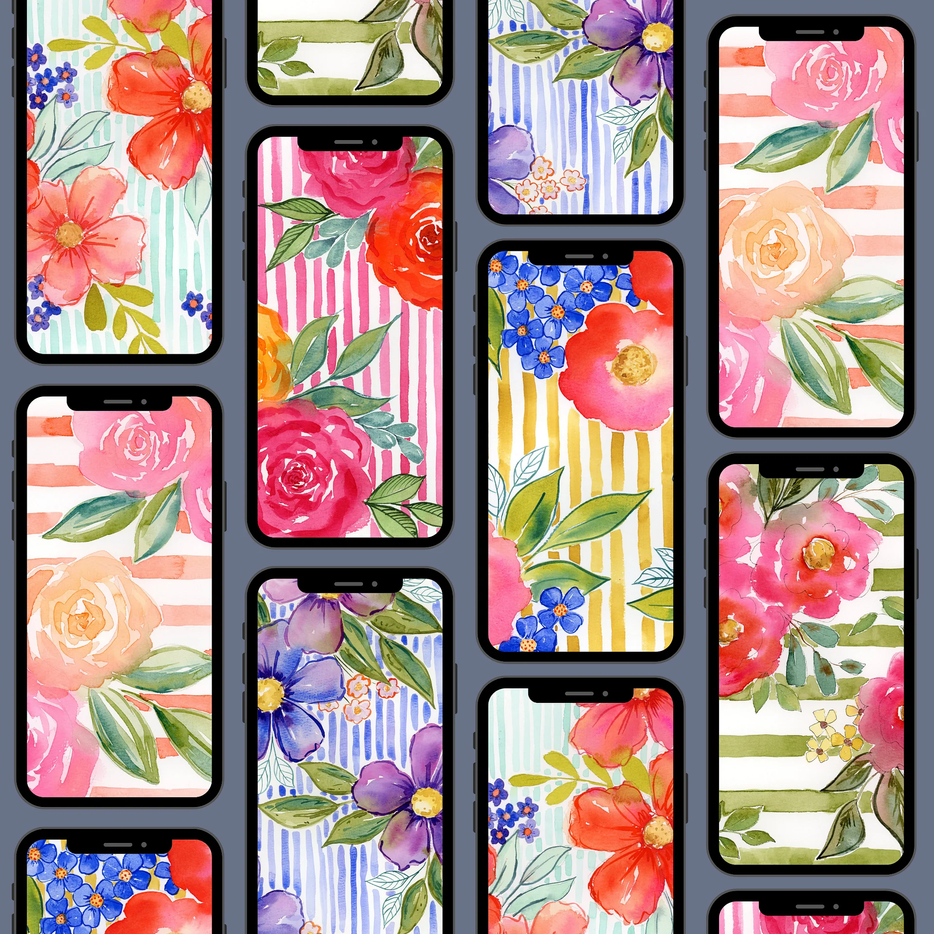 Striped Garden - Watercolor Phone Wallpaper Bundle product image (2)