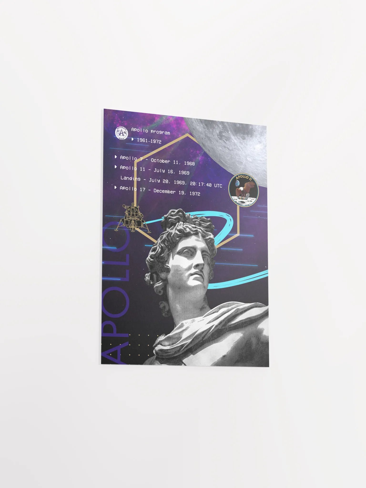 Synthwave NASA Apollo program (1961–1972) [synthwave/vaporwave/retrowave] — space poster, retrowave poster, neon poster, aesthetic poster product image (9)