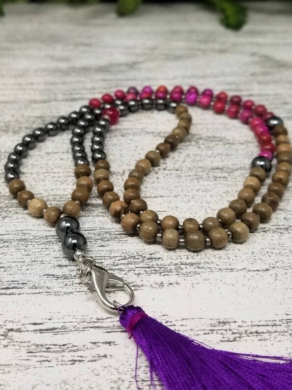 Strength Mala Necklace: Agate & Hematite, Vegan Wellness Jewelry product image (2)