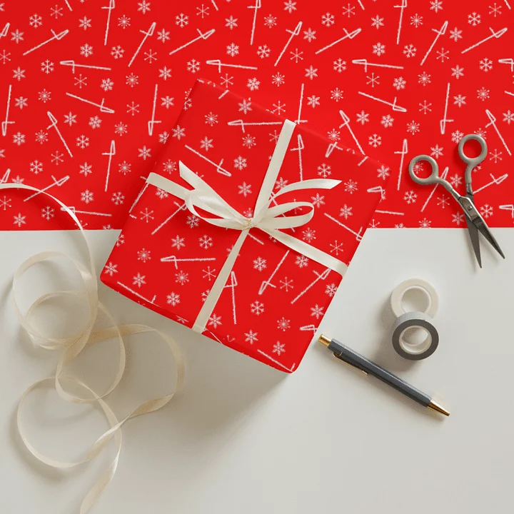 Flutes and Snowflakes - Contrabass - Red Gift Wrap Paper Sheets product image (1)