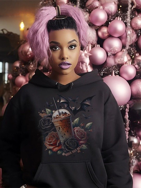 Black Roses and bats iced coffee women's Hoodie product image (1)
