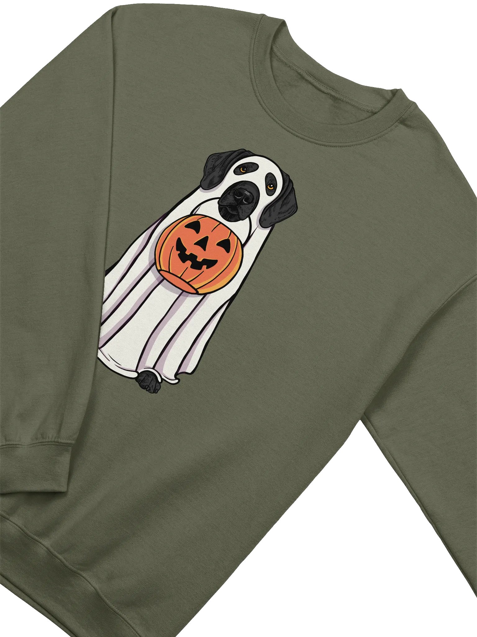 Funny Halloween German Shorthaired Pointer(Black) Sweatshirt | Funny GSP Wearing a Ghost Costume and Holding a Pumpkin Basket product image (15)