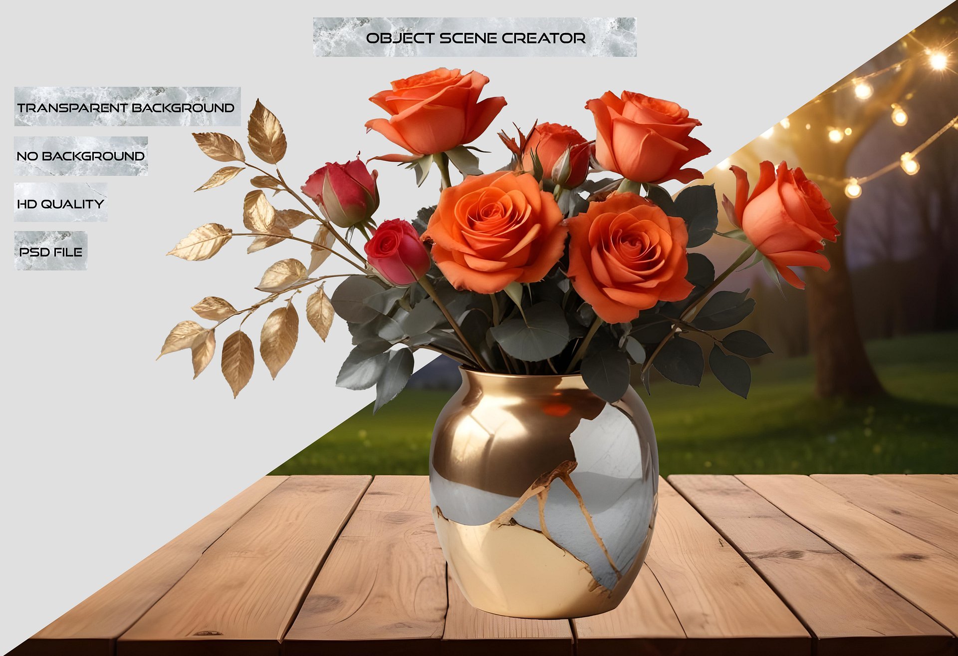Golden Glow Vase with Roses - PNG product image (2)