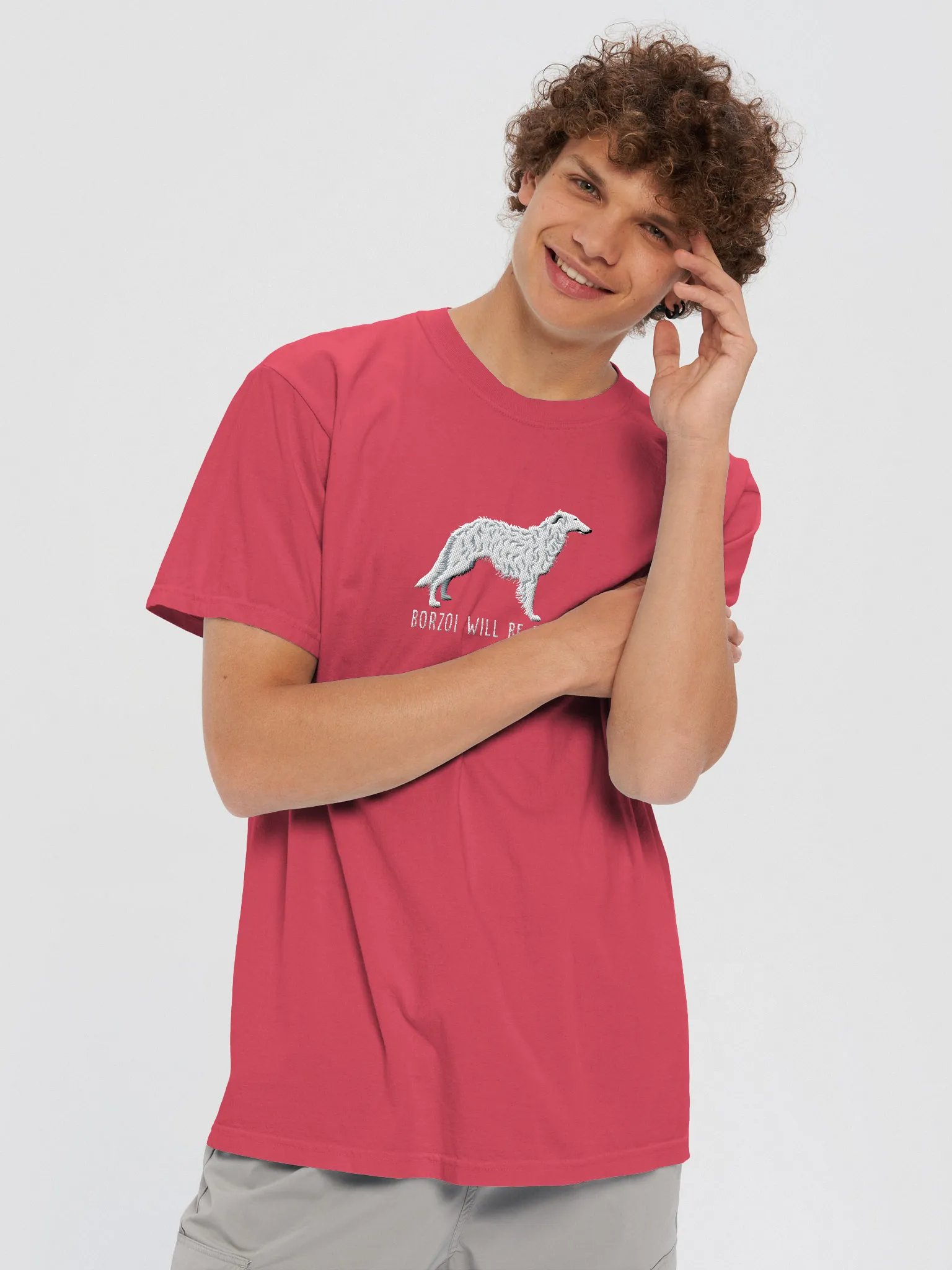 Borzoi Will Be Borzoi T-Shirt(Embroidered) of a Borzoi(White) product image (2)