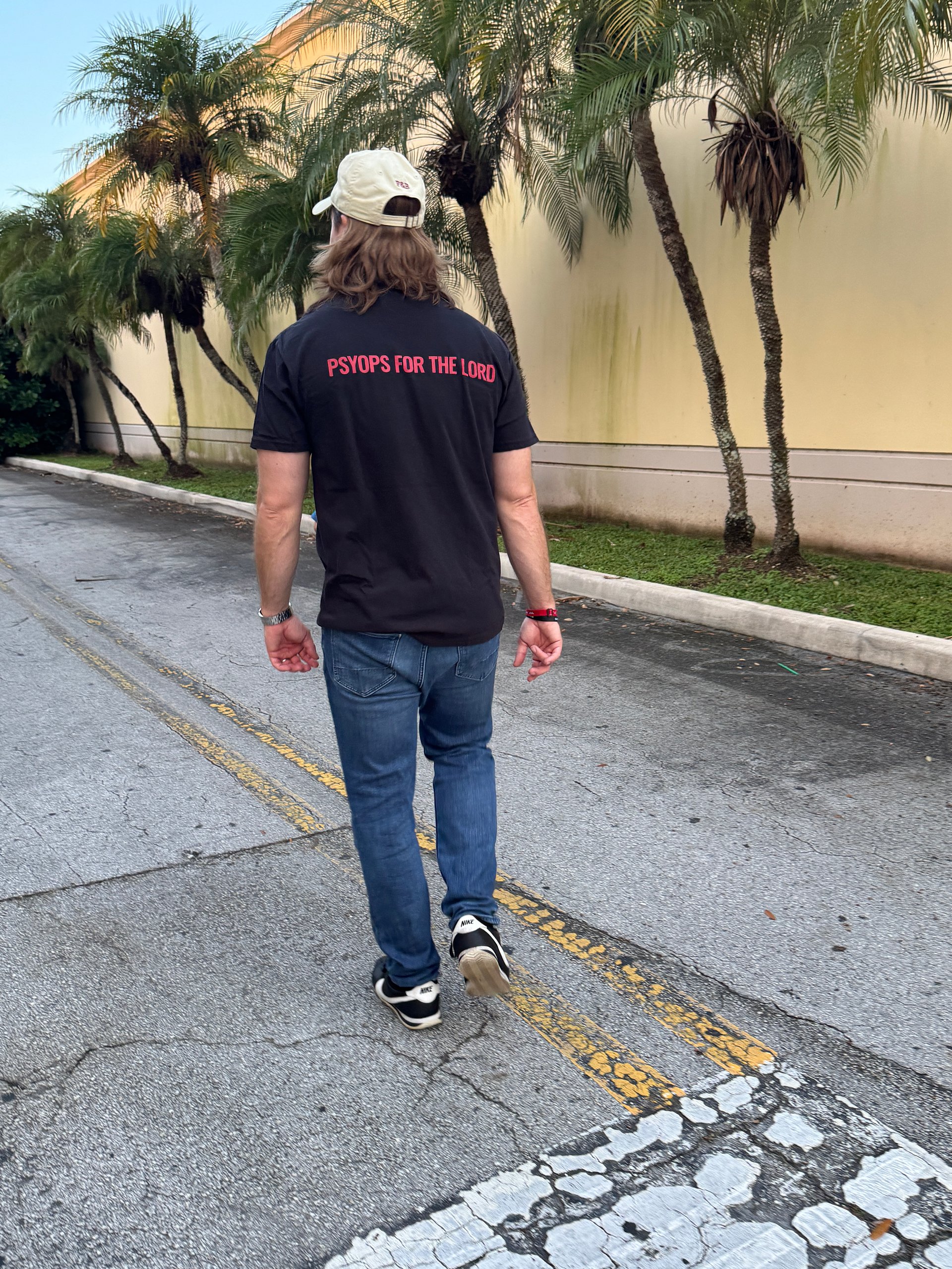Psyops for the Lord tee, back print, worn