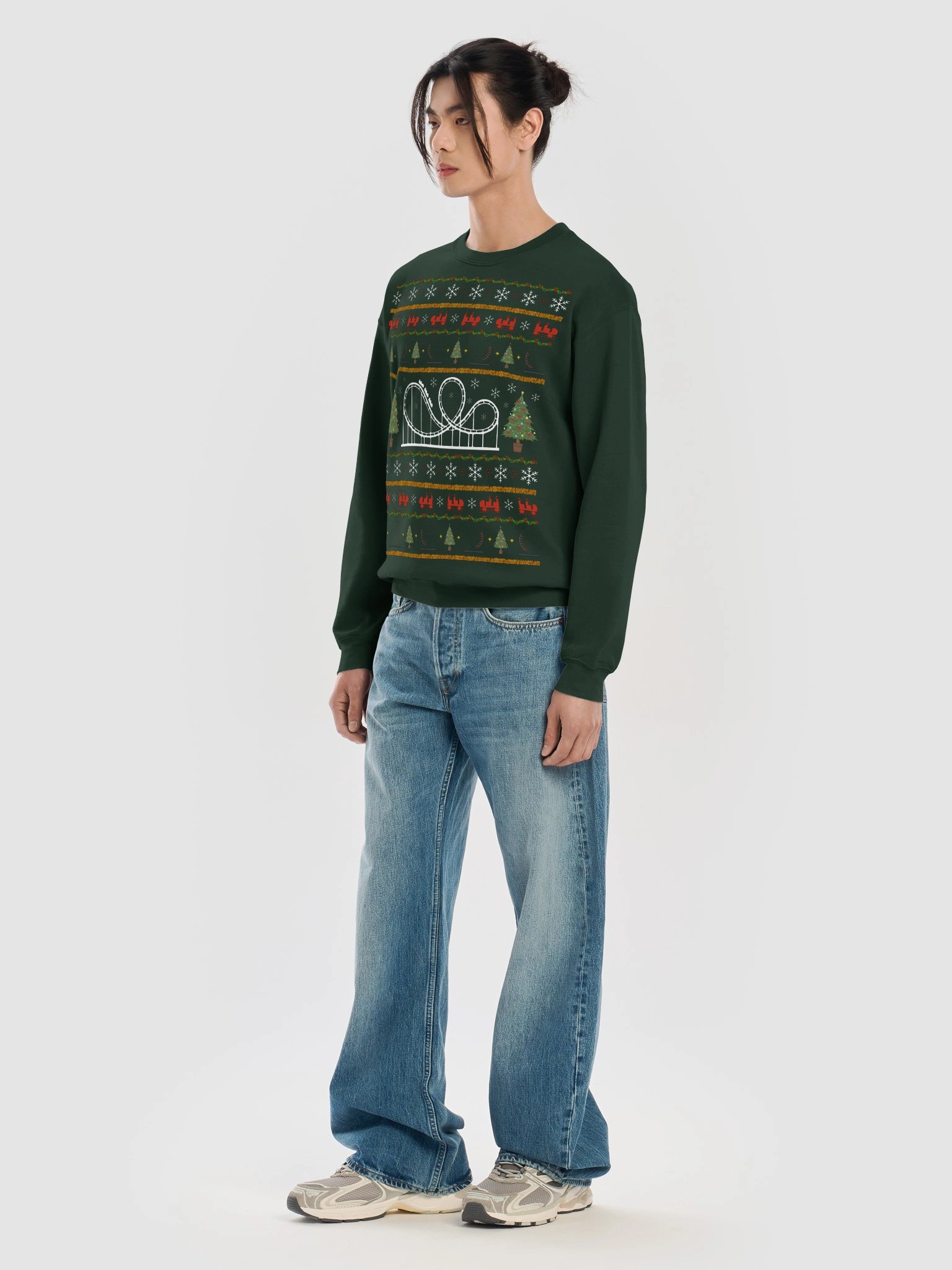 Roller Coaster Ugly Christmas Sweater – Festive Coaster Design in Forest Green product image (7)