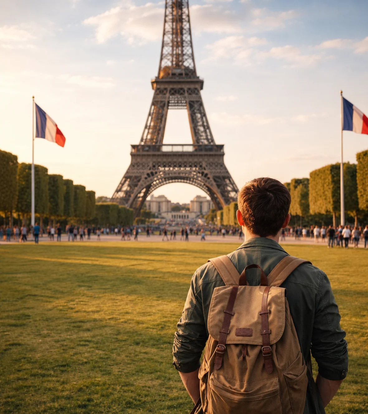 Traveller looking out over a landmark in France