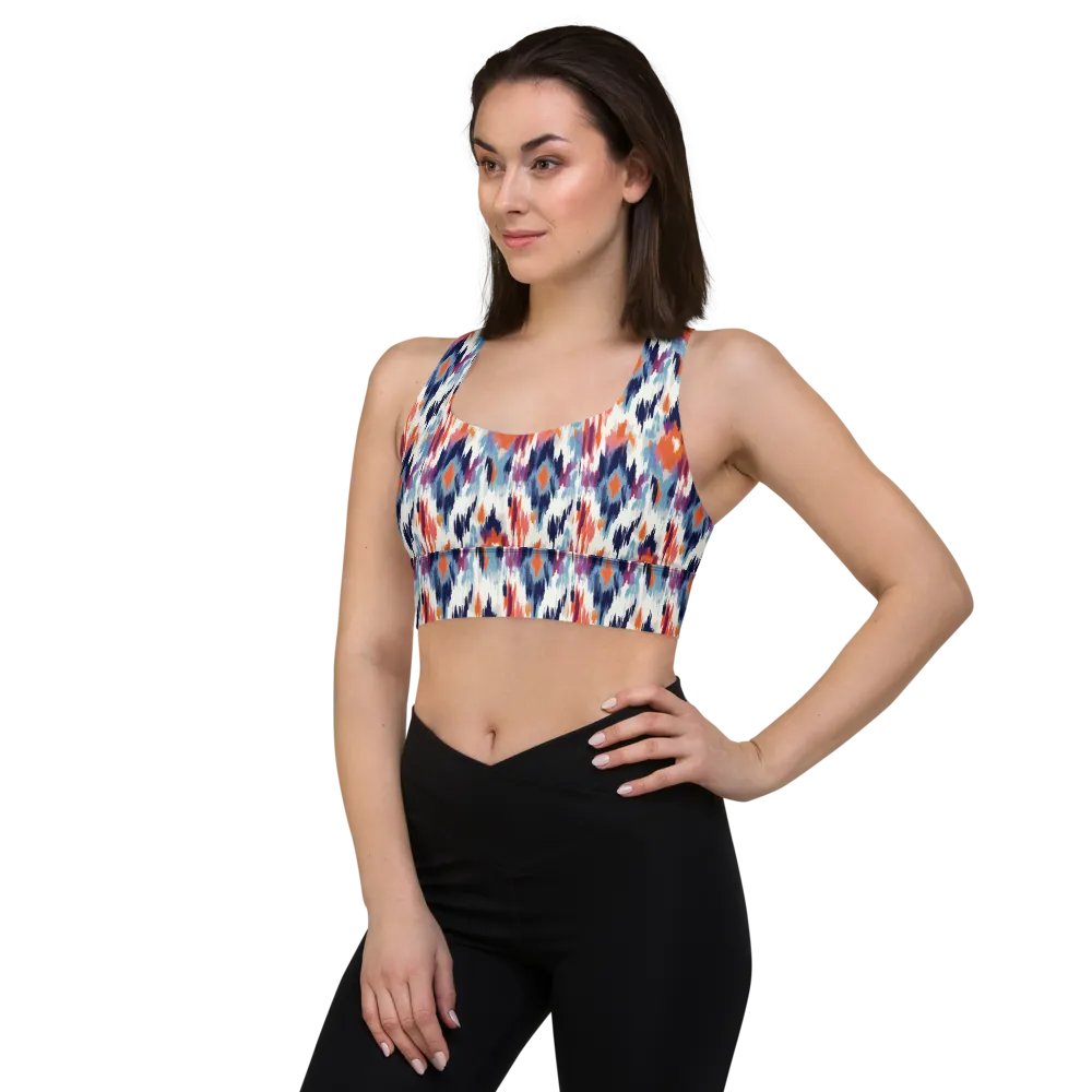 Abstract Ikat Blue Longline Sports Bra product image (2)