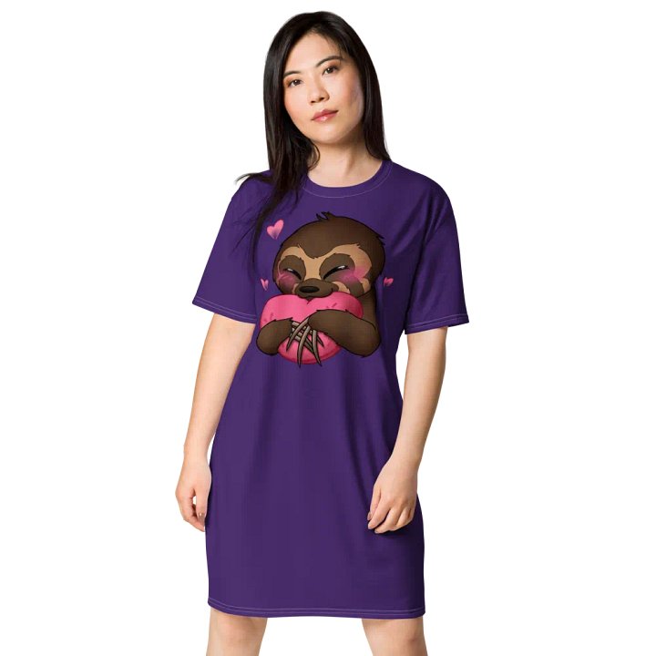 Purple Blushing Sloth Love T-Shirt Dress product image (1)