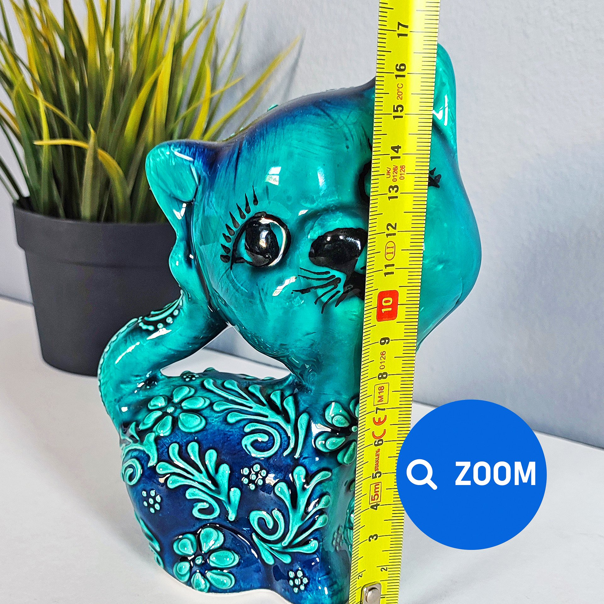Ceramic handmade turquoise cat (big), Turkish decor — handmade pottery, handmade ceramic, home decor, handmade gift, Turkish ceramic product image (7)