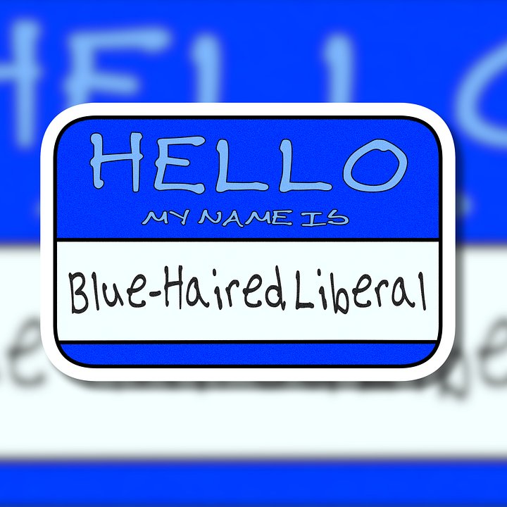 "Hello My Name is: Blue-Haired Liberal" Blue Vinyl Sticker product image (1)
