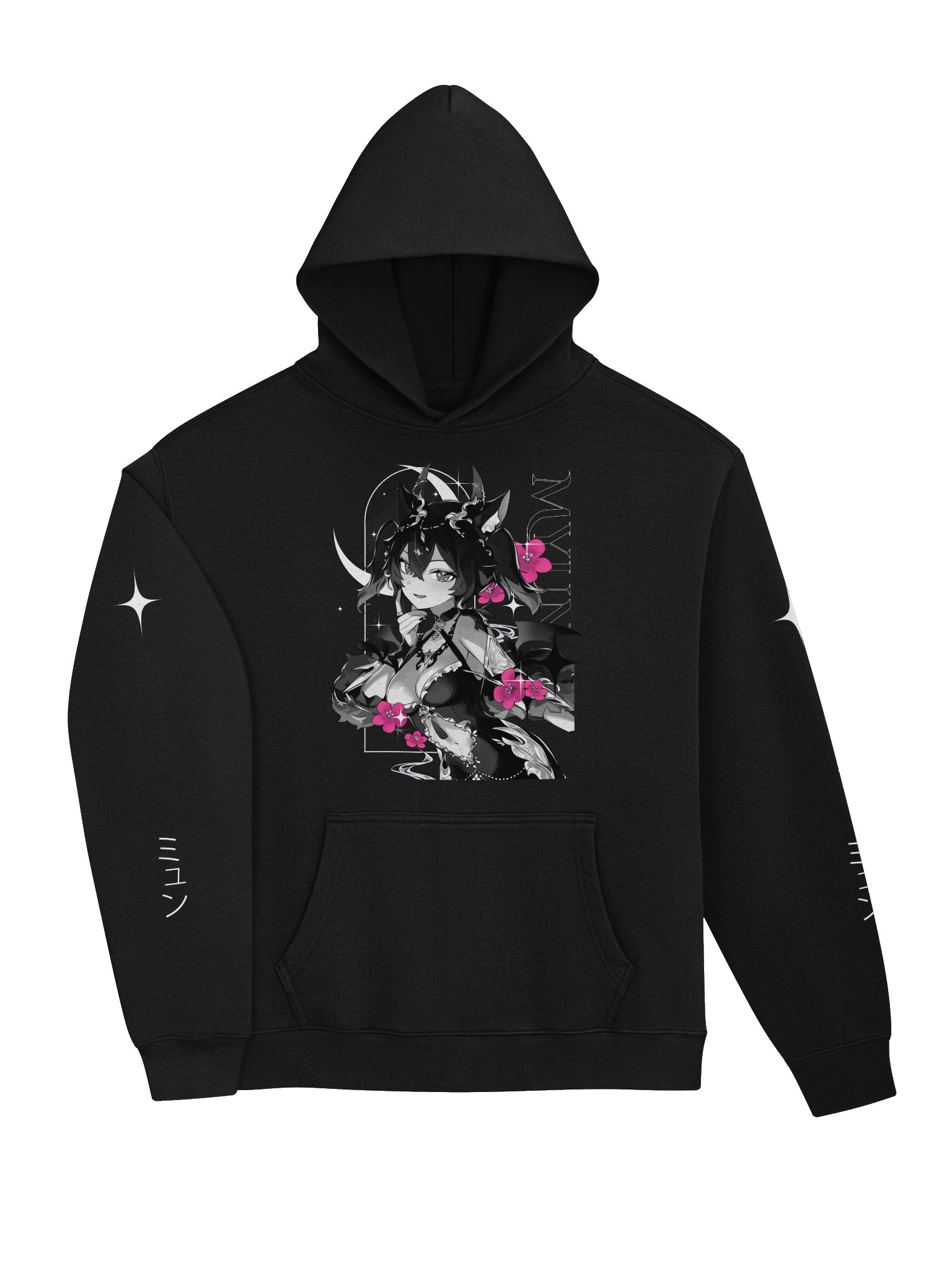 [HOODIE] MYUN – FLORAL MOON | BLACK & WHITE product image (3)