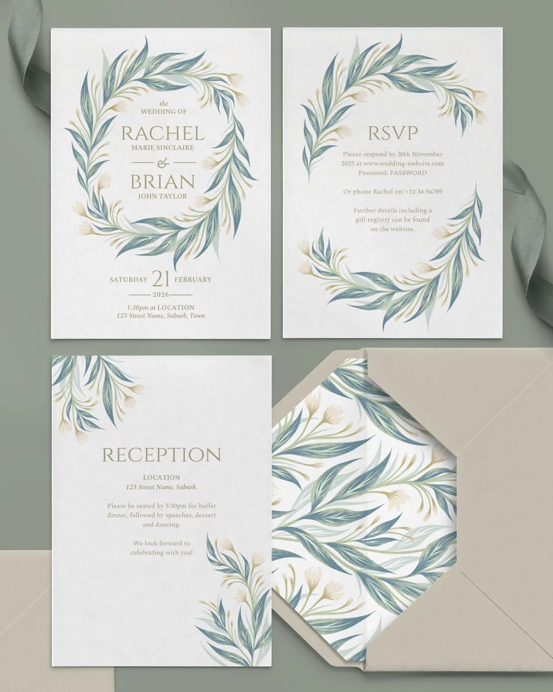 Budding Vines Wedding Invitation Suite - Cream product image (2)