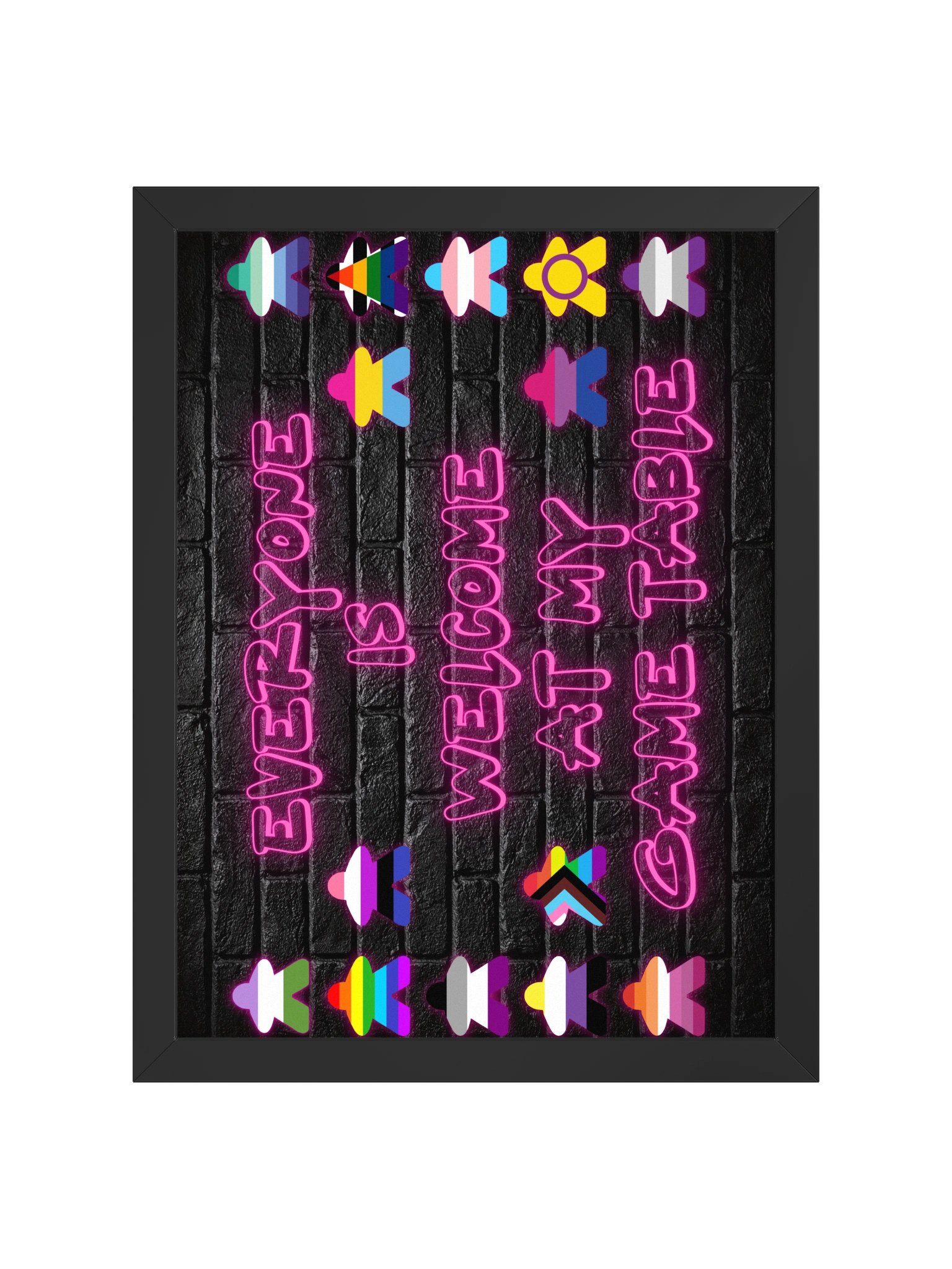 Pride Flag Meeples Inclusive Board Game Room Neon Sign - FRAMED product image (1)