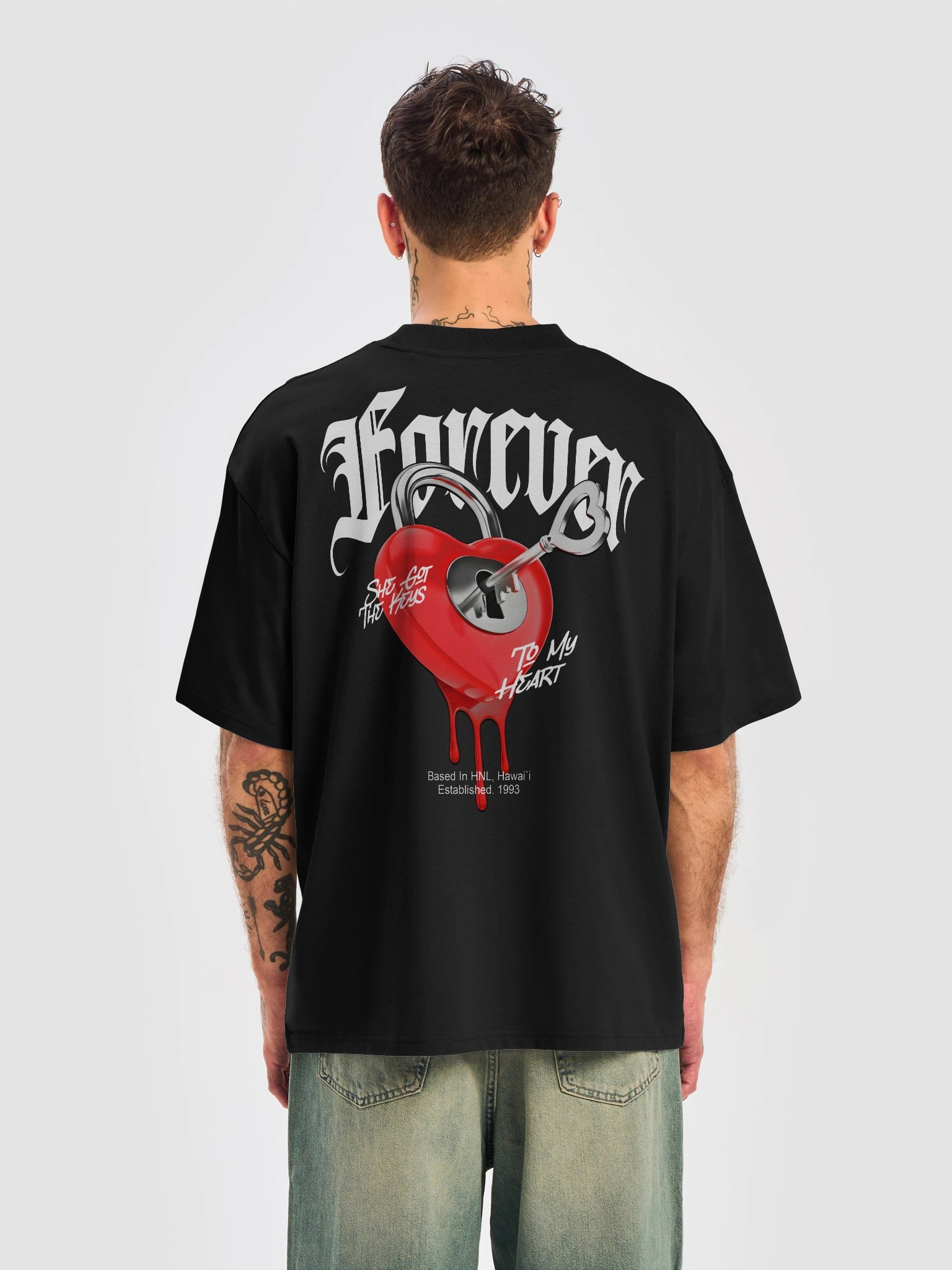 "Keys To My Heart" Unisex Oversized Tee in Black product image (6)