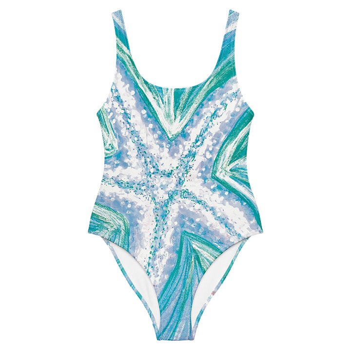 Cyan Starfish Painting | All-Over Print Cheeky Low-Back One-Piece Swimsuit product image (2)