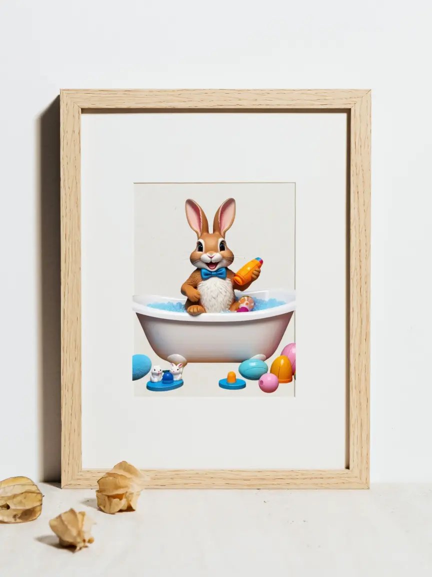 Easter Bunny Taking a Bath Kid Nursery Print Child Wall Art product image (4)