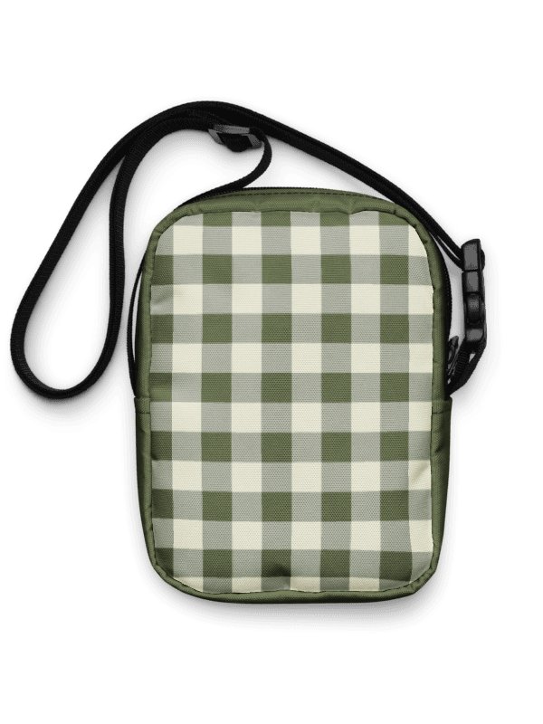Green & Cream Gingham Crossbody Bag with Flowers – Boho Checkered Purse product image (2)