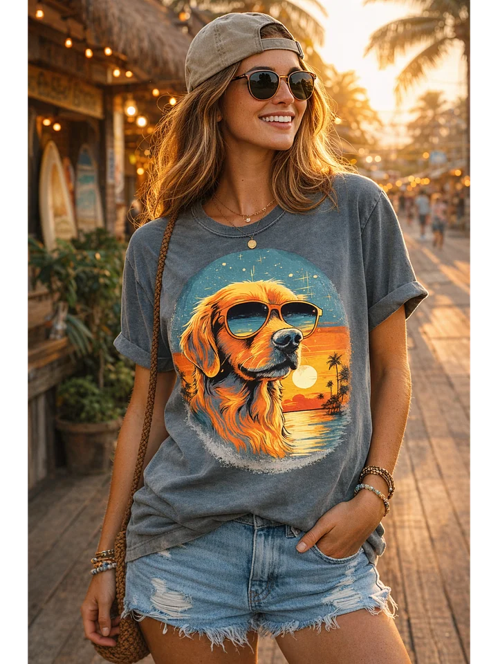 Golden Retriever Beach Sunset Shirt – Vintage Retro Dog Lover Comfort Colors T-Shirt product image (1)