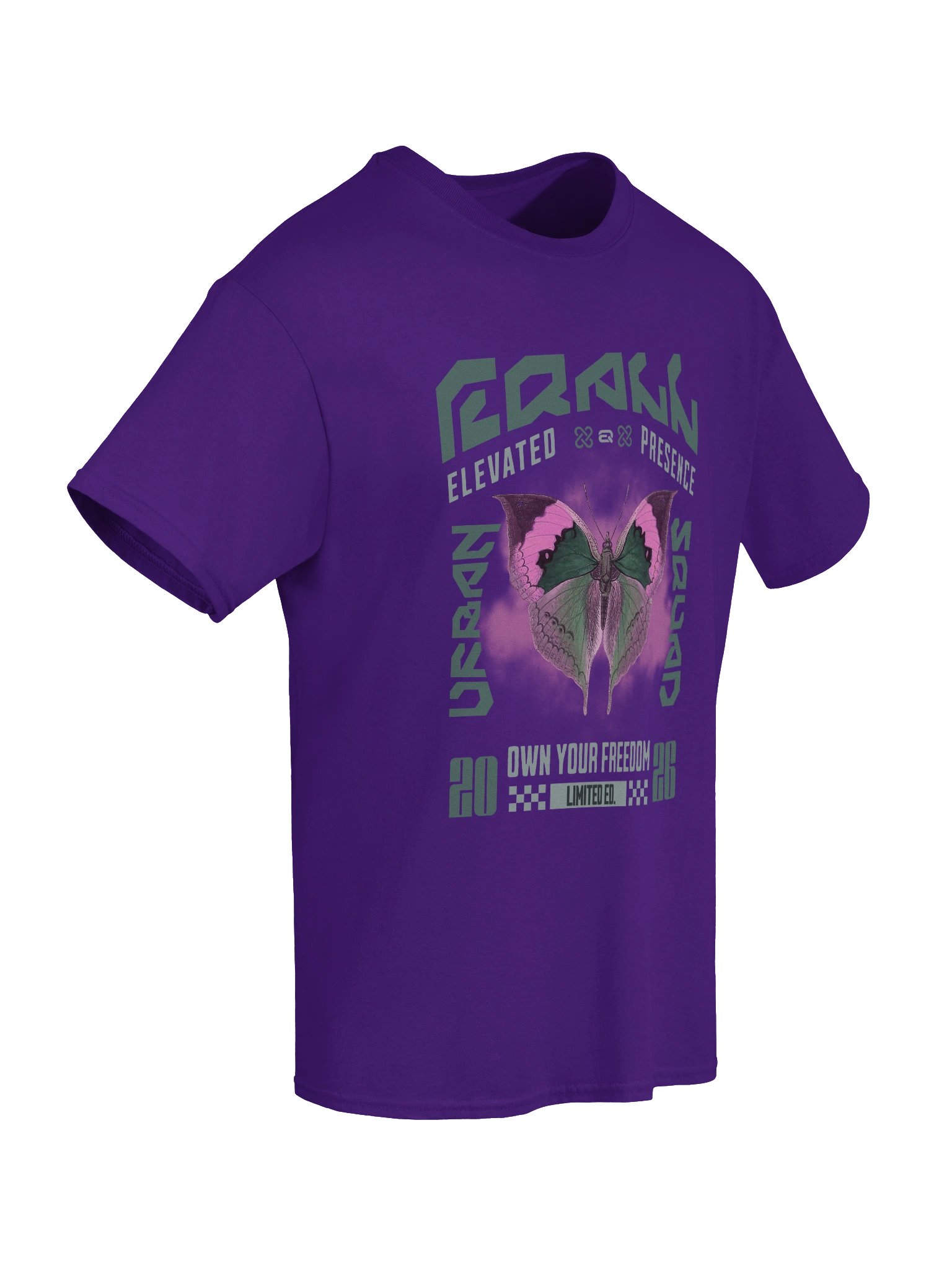 Urban Butterfly R3CVR.i Vibes Heavyweight 100% Cotton T-shirt by EQALL® Originals_Green / Cyclamen product image (32)