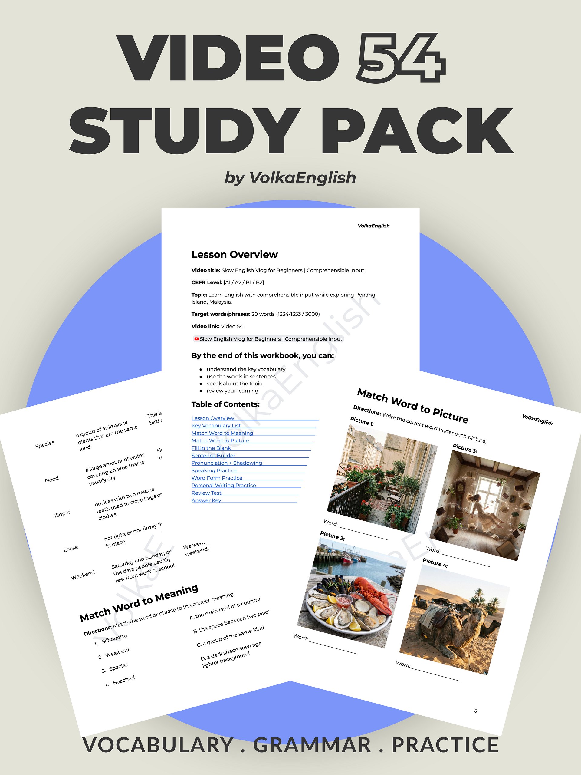 Slow English Vlog for Beginners | Comprehensible Input - Video 54 Study Pack product image (1)