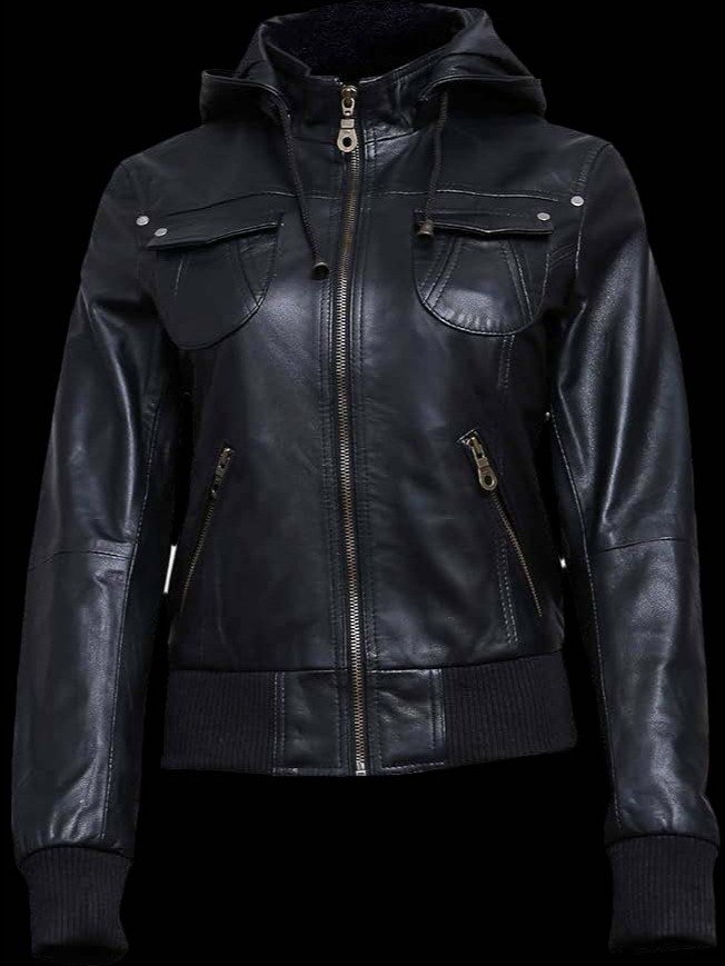 Ladies Leather Moto Jacket w Removable Hood product image (1)