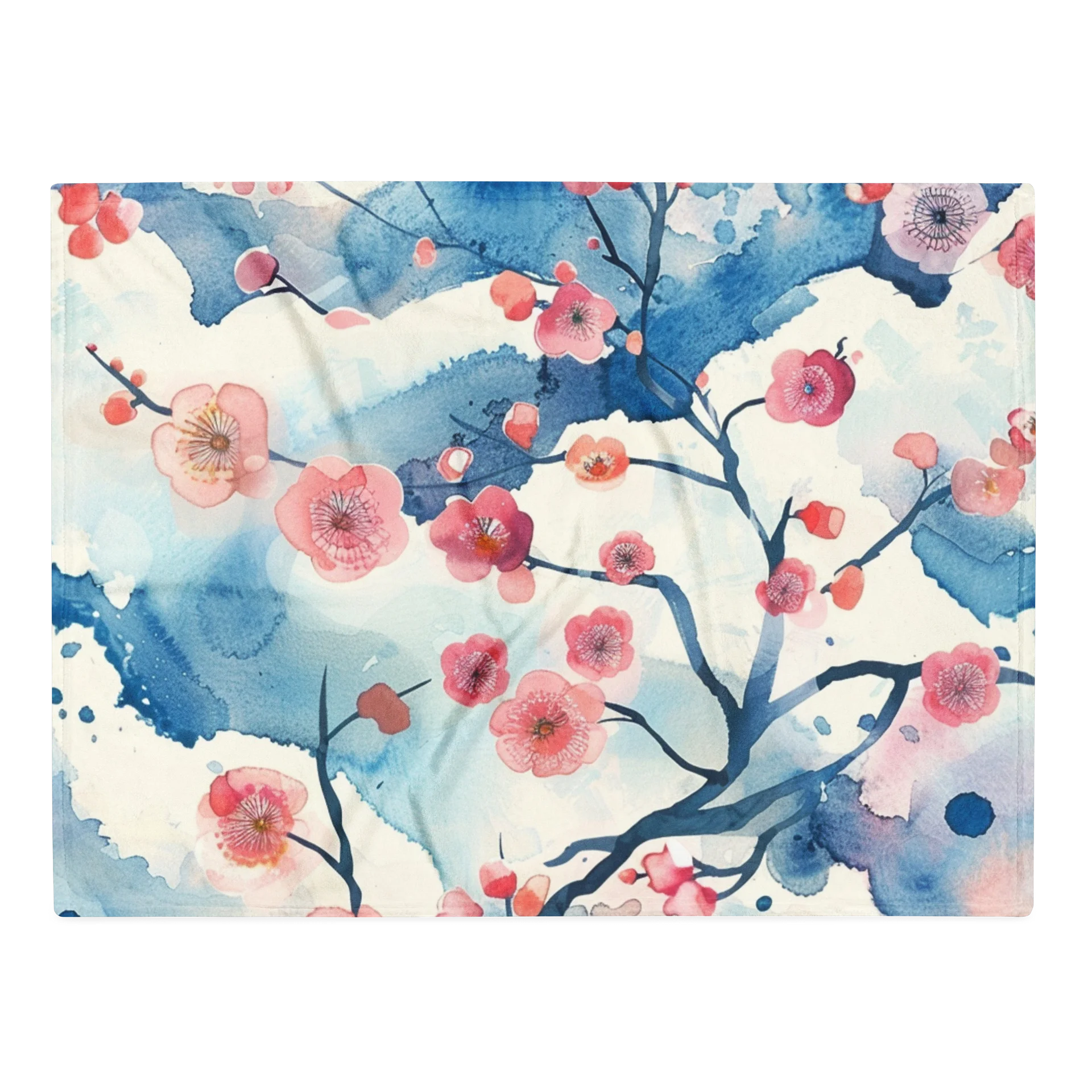 Traditional Japanese Watercolor Throw Blanket - Pink Plum Blossom Cozy product image (1)