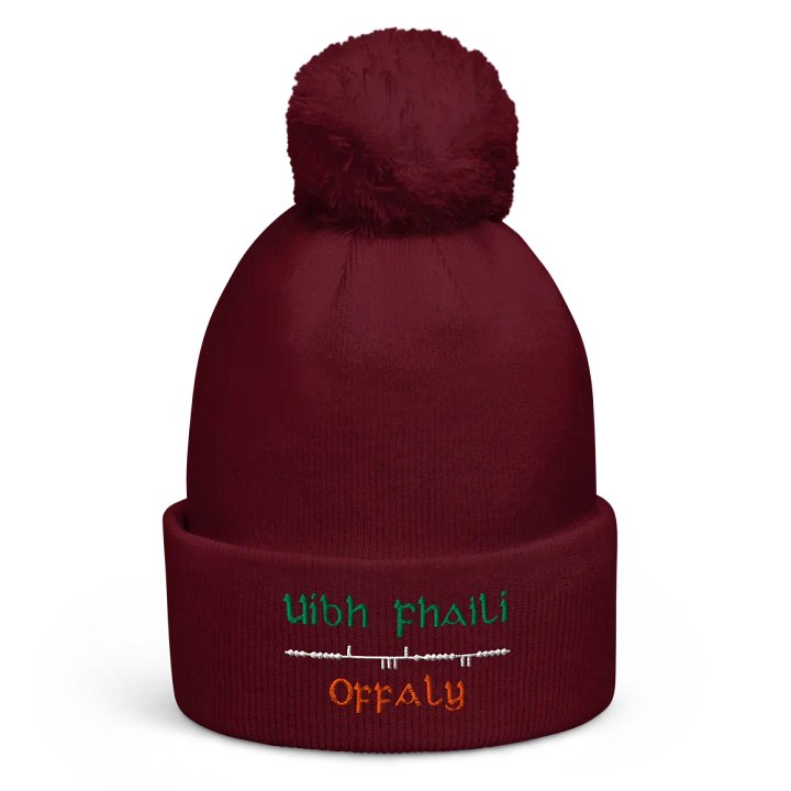 Offaly/Uíbh Fhailí Scholastic style Ogham embroidered Pom-Pom Beanie product image (3)