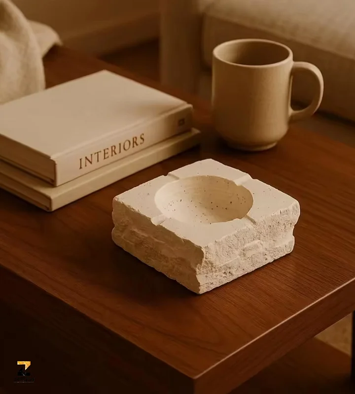 Handmade Vintage Beige Travertine Square Ashtray product image (2)